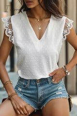 Ingvn - Elegant Solid Lace V Neck Tops Tops/Blouses & Shirts