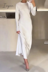Ingvn - Elegant Solid O Neck A Line Dresses Dresses/Long Sleeve