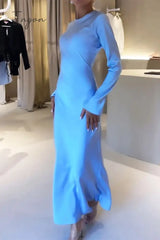 Ingvn - Elegant Solid O Neck A Line Dresses Dresses/Long Sleeve