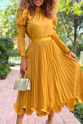 Ingvn - Elegant Solid Patchwork Fold Half A Turtleneck Long Sleeve Two Pieces(5 Colors) Yellow / S