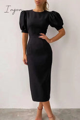 Ingvn - Elegant Solid Patchwork O Neck A Line Dresses Black / S Dresses/Casual