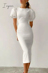 Ingvn - Elegant Solid Patchwork O Neck A Line Dresses White / S Dresses/Casual