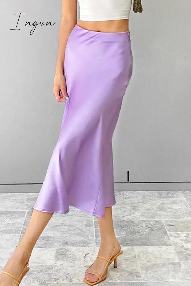 Ingvn - Elegant Solid Patchwork Regular High Waist Color Bottoms Bottoms/Skirts
