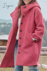 Ingvn - Elegant Solid Pocket Color Polo Collar Outerwear(5 Colors) Rose Red / S Outerwear/Coats &