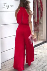 Ingvn - Elegant Solid Pocket Halter Sleeveless Two Pieces Pieces/Two-Piece Pants Set