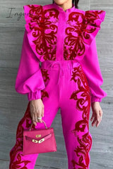 Ingvn - Elegant Solid Pocket Stringy Selvedge Mandarin Collar Long Sleeve Two Pieces