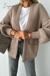 Ingvn - Elegant Solid Pocket V Neck Outerwear Outerwear/Knitted Jacket