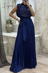 Ingvn - Elegant Solid Sequins Frenulum Fold Half A Turtleneck Evening Dress Dresses Dresses/Party