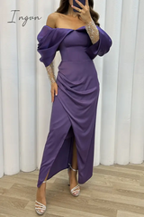 Ingvn - Elegant Solid Slit Fold Off The Shoulder Evening Dress Dresses Dresses/Party And Cocktail
