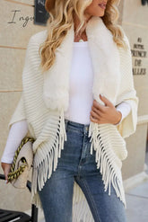 Ingvn - Elegant Solid Tassel Turndown Collar Outerwear Outerwear/Cloak