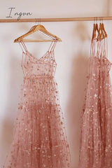Ingvn - Elegant Spaghetti Straps Tulle Long Women Dress Fashion Bling See Through Sexy Hot Selling