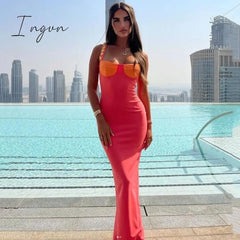 Ingvn - Elegant Strapless Sexy Bodycon Maxi Dress Summer Sleeveless Button Buckles Slim Bandage