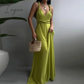 Ingvn - Elegant Women Backless Deep V-Neck Summer Sundress Solid Cocktail Female Dress Sexy Draped