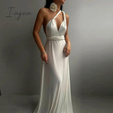 Ingvn - Elegant Women Backless Deep V-Neck Summer Sundress Solid Cocktail Female Dress Sexy Draped