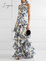 Ingvn - Elegant Women’s Printed Vestidos Sleeveless Neck-Mounted Female Formal Wear Aesthetic