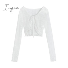 Ingvn - Fairy 2 Piece Dress Set Woman Casual Long Sleeve Crop Tops + Elegant Solid Strap Midi Party