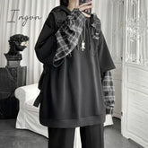 Ingvn - Fake Two Pieces Hooded Plaid Jacket Black / S