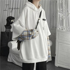 Ingvn - Fake Two Pieces Hooded Plaid Jacket White / S