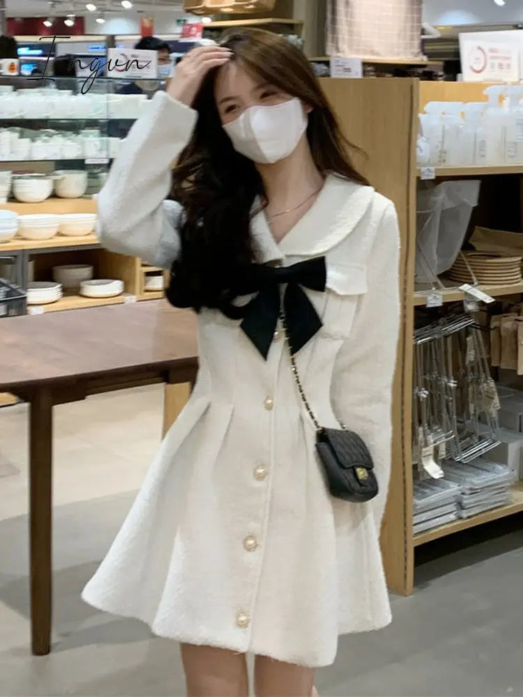 Ingvn - Fall Fashion Sweet Kawaii Lolita White Dress Women Japanese Soft Peter Pan Collar Cute