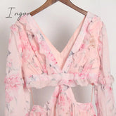 Ingvn - Fannic Summer Beach Mini Dress Woman Spaghetti Strap Cross Backless Sexy Deep V Print