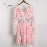 Ingvn - Fannic Summer Beach Mini Dress Woman Spaghetti Strap Cross Backless Sexy Deep V Print