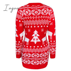Ingvn - Fashion Autumn Winter Long Sleeve Loose Christmas Dresses Ladies Print A - Line Mini Dress