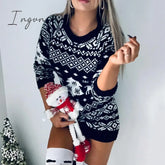 Ingvn - Fashion Autumn Winter Long Sleeve Loose Christmas Dresses Ladies Print A - Line Mini Dress