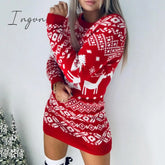 Ingvn - Fashion Autumn Winter Long Sleeve Loose Christmas Dresses Ladies Print A - Line Mini Dress