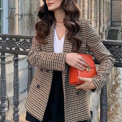 Ingvn - Fashion Autumn Women Plaid Blazers And Jackets Work Office Lady Suit Slim Double Breasted