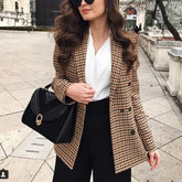 Ingvn - Fashion Autumn Women Plaid Blazers And Jackets Work Office Lady Suit Slim Double Breasted