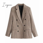 Ingvn - Fashion Autumn Women Plaid Blazers And Jackets Work Office Lady Suit Slim Double Breasted