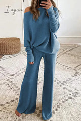 Ingvn - Fashion British Style Solid O Neck Long Sleeve Two Pieces(4 Colors) Pieces/Two-Piece Pants
