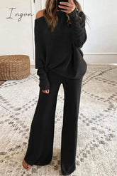 Ingvn - Fashion British Style Solid O Neck Long Sleeve Two Pieces(4 Colors) Pieces/Two-Piece Pants