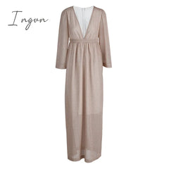 Ingvn - Fashion Elegant Solid Patchwork Fold V Neck Evening Dress Dresses(4 Colors) Dresses/Maxi