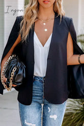 Ingvn - Fashion Elegant Solid Patchwork Slit Outerwear(5 Colors) Black / S Outerwear/Suit Jacket