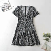 Ingvn - Fashion Foridol Blue Floral Print Summer Beach Dress Women Casual Holiday Short Sleeve Boho