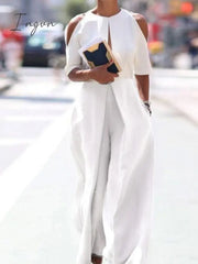 Ingvn - Fashion Hollow Solid Trousers Rompers Summer O Neck Off Shouler Short Sleeve Playsuit Women