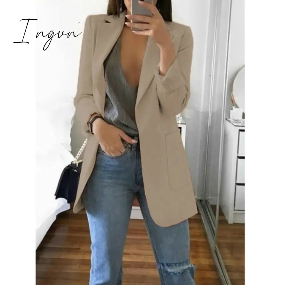 Ingvn - Fashion Korean Casual Women’s Blazer Spring Autumn Long Women Suit Outwear Slim Coats