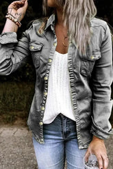 Ingvn - Fashion Long Sleeve Regular Outerwear(4 Colors) Black / S Denim/Denim Jacket