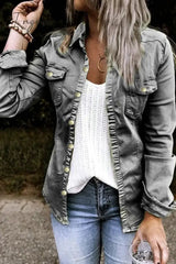 Ingvn - Fashion Long Sleeve Regular Outerwear(4 Colors) Black / S Denim/Denim Jacket