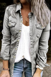Ingvn - Fashion Long Sleeve Regular Outerwear(4 Colors) Grey / S Denim/Denim Jacket