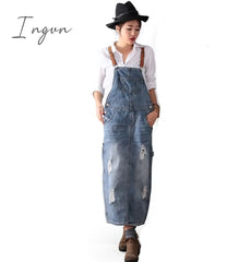Ingvn - Fashion Maxi Denim Dress Summer Ladies Suspenders Holes Jean Dresses Female Loose Plus Size