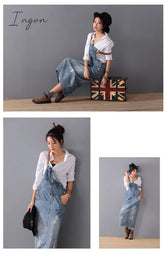 Ingvn - Fashion Maxi Denim Dress Summer Ladies Suspenders Holes Jean Dresses Female Loose Plus Size