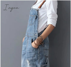 Ingvn - Fashion Maxi Denim Dress Summer Ladies Suspenders Holes Jean Dresses Female Loose Plus Size