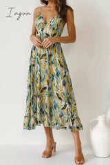 Ingvn - Fashion Print Patchwork Spaghetti Strap Cake Skirt Dresses Dresses/Print