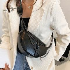 Ingvn - Fashion Saddle Waist Bag Fanny Pack Luxury Leather Female Belt Bags Chain Handbag Purse