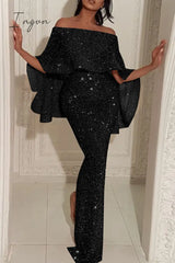 Ingvn - Fashion Sexy Solid Patchwork Slit Off The Shoulder Evening Dress(8 Colors) Dresses/Party