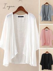Ingvn - Fashion Solid Cardigans Womens Summer Blouse Casual Long Sleeve Blusas Female Thin Tunic