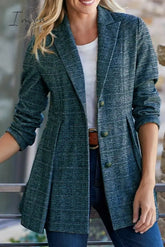 Ingvn - Fashion Street Plaid Patchwork Buckle Turn-Back Collar Outerwear(3 Colors) Outerwear/Suit