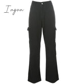 Ingvn - Fashion Streetwear Women Jeans Pocket High Waist Korean Casual Straight Harajuku Denim